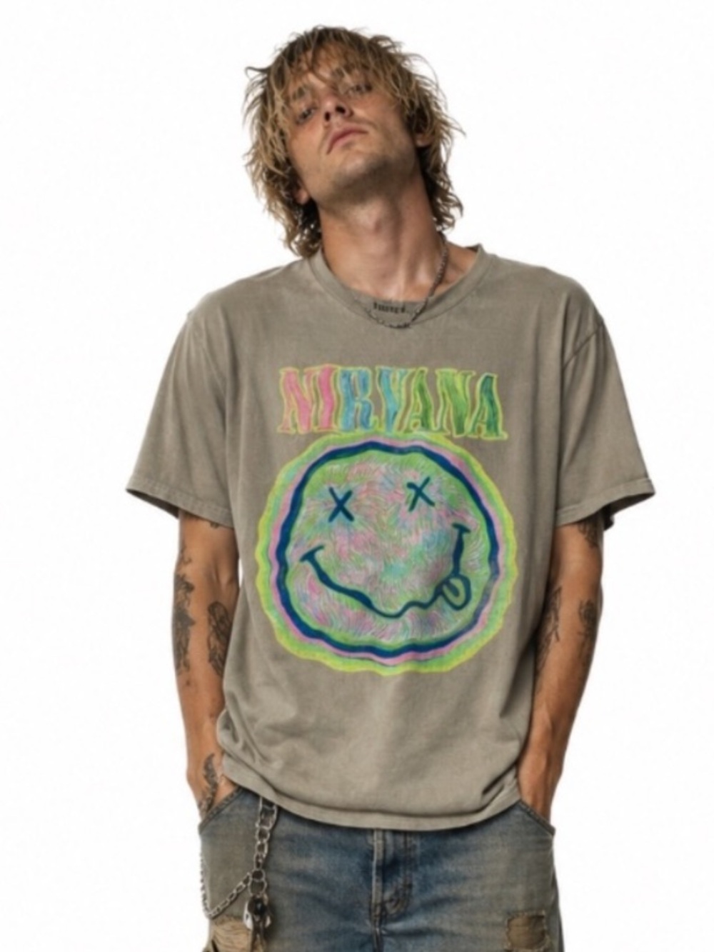 Nirvana Shirt L Grunge Tan